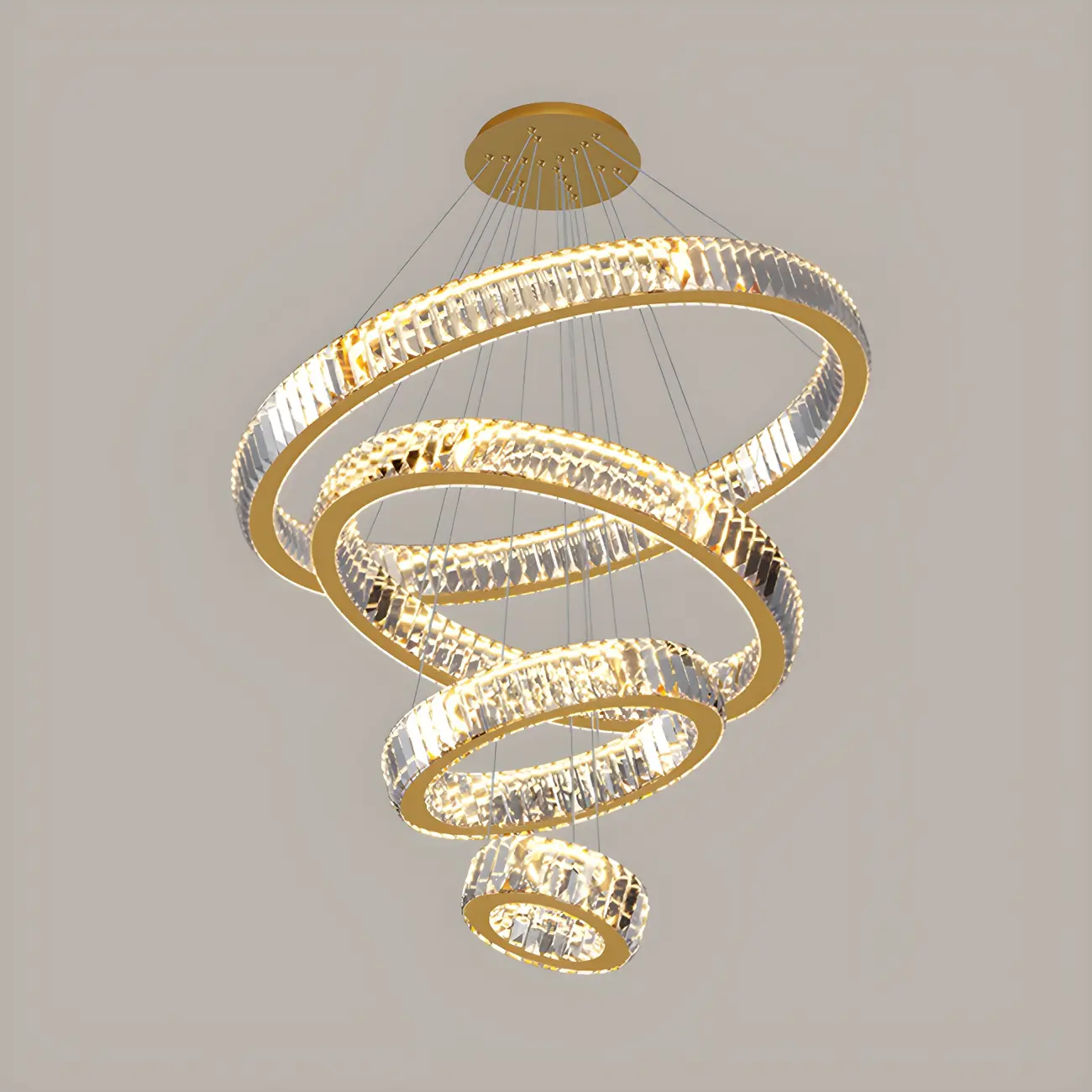 Gold Spiral Ring Crystal Tier Chandelier Modern Remote LED