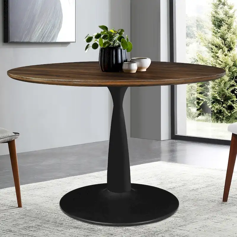 Round Walnut Color Dining Table