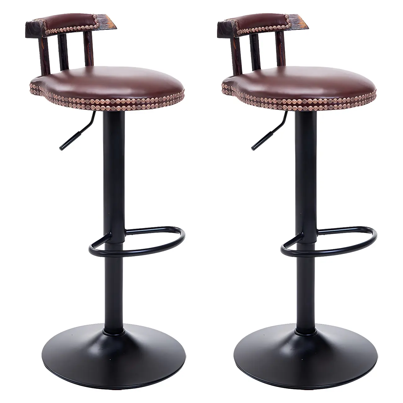 Industrial Round Leather Adjustable Bar Stools