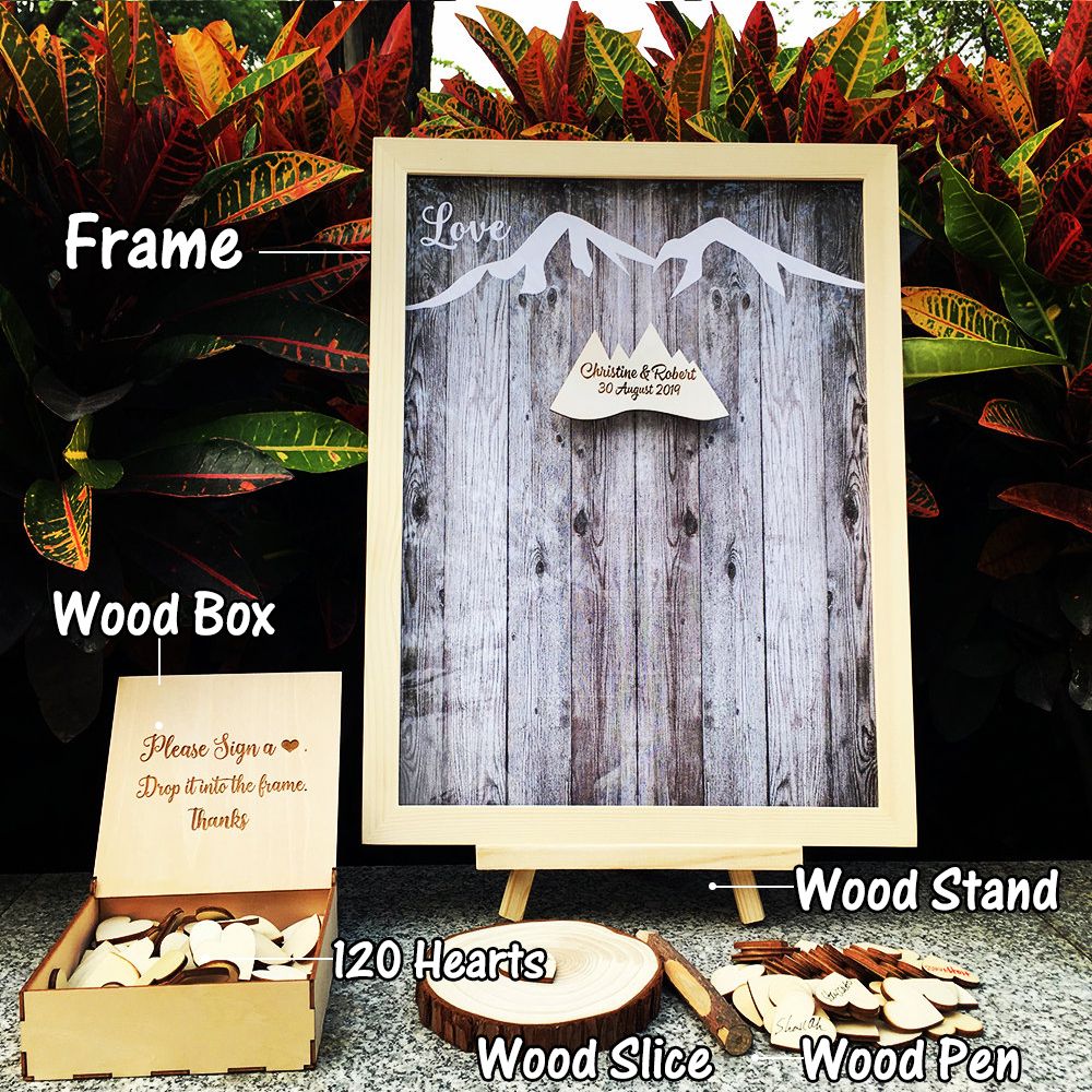 HULIANFU Wedding Guest Book Personalized Wedding Decoration Rustic Sweet Wedding Guestbook 120pcs Small Wood Hearts - Deanwangkt