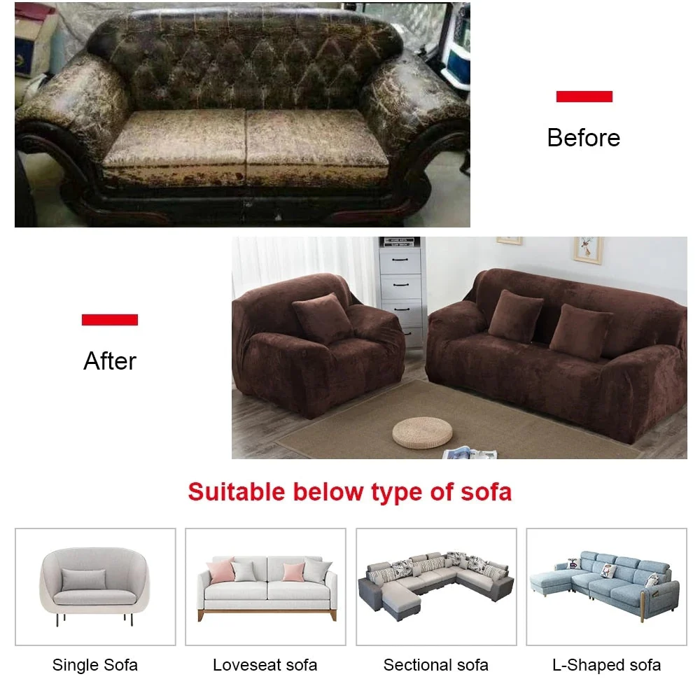 HULIANFU Plush Thick Sofa Cover for Living Room Adjustable Elastic Corner Couch Covers Sectional Slipcover Decor Sofa Chaise Cover Lounge - Deanwangkt