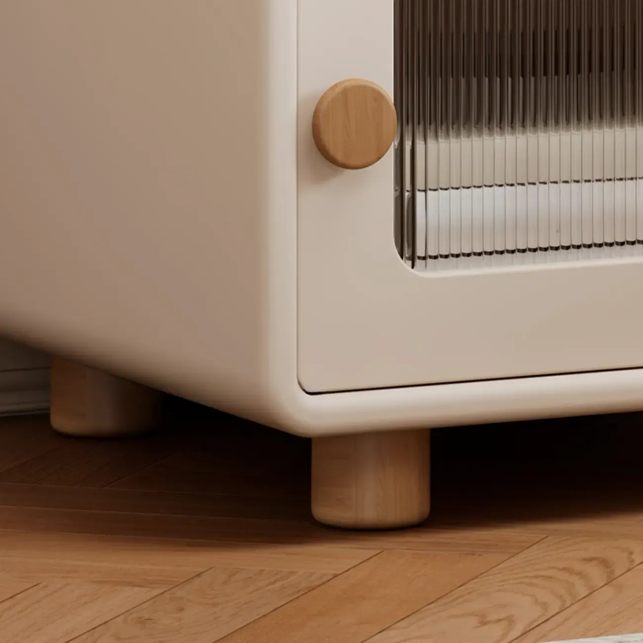 Durable Sleek Edge Wood Cream Bedside Cabinet Nightstand