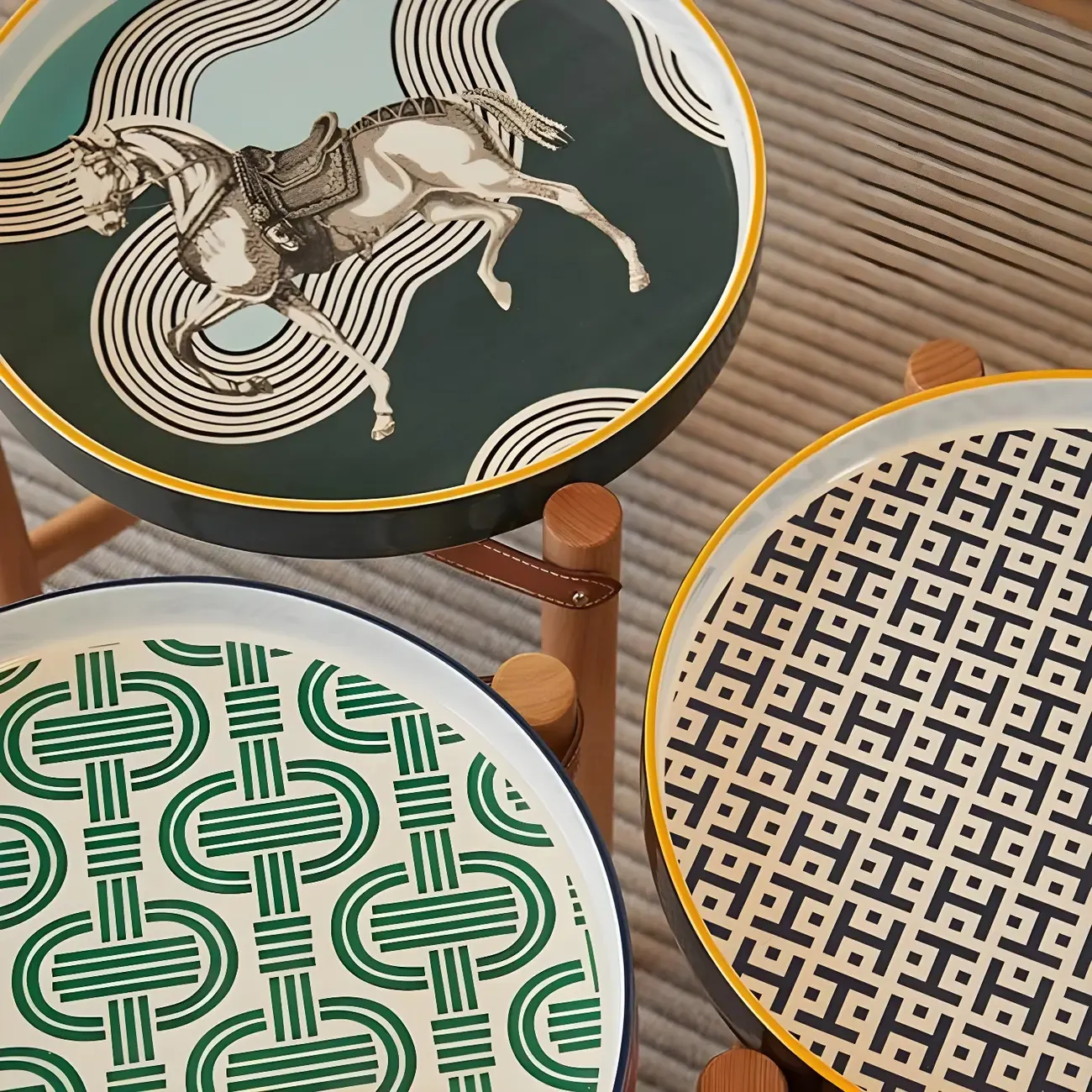 Scandinavian Round End Table with Ceramic Tray Top