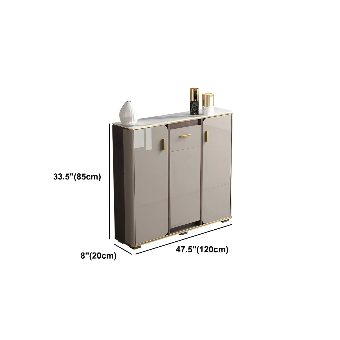 Glam Off-White Stone Top Sideboard with Cabinets