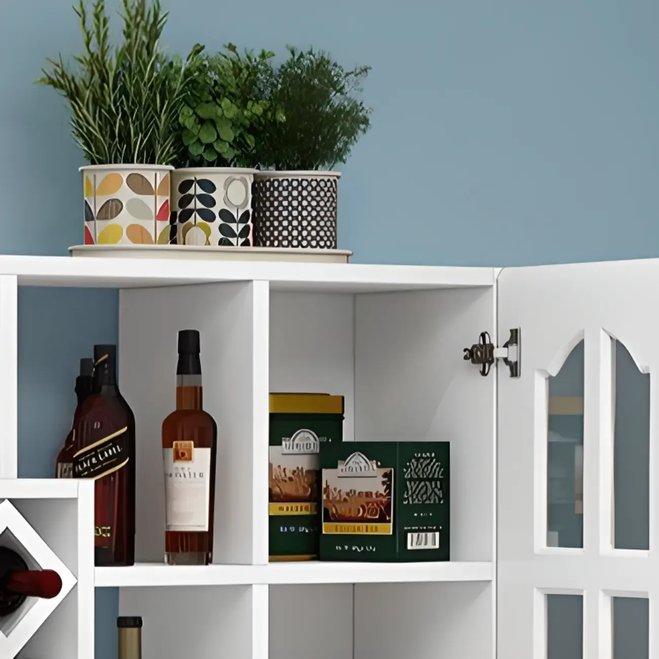 Wooden Wall-Fixed Bottle Holder Rack with Glass Holder Shelf