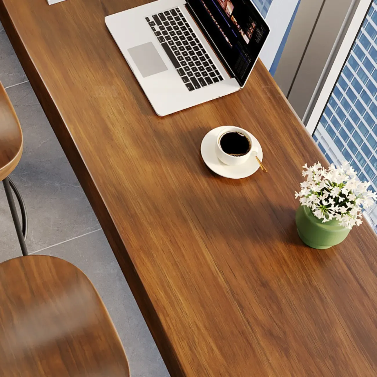 Rectangle Wooden Bar Height Table Metal Sled Base