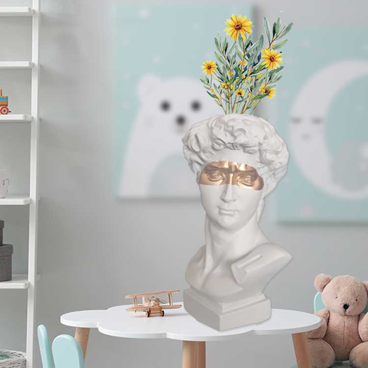 HULIANFU W&G Nordic Vase Home Decor Vase Creative Human Head Portrait Flower Vases Room Decoration Resin David Flower Vase Room Decor - Deanwangkt