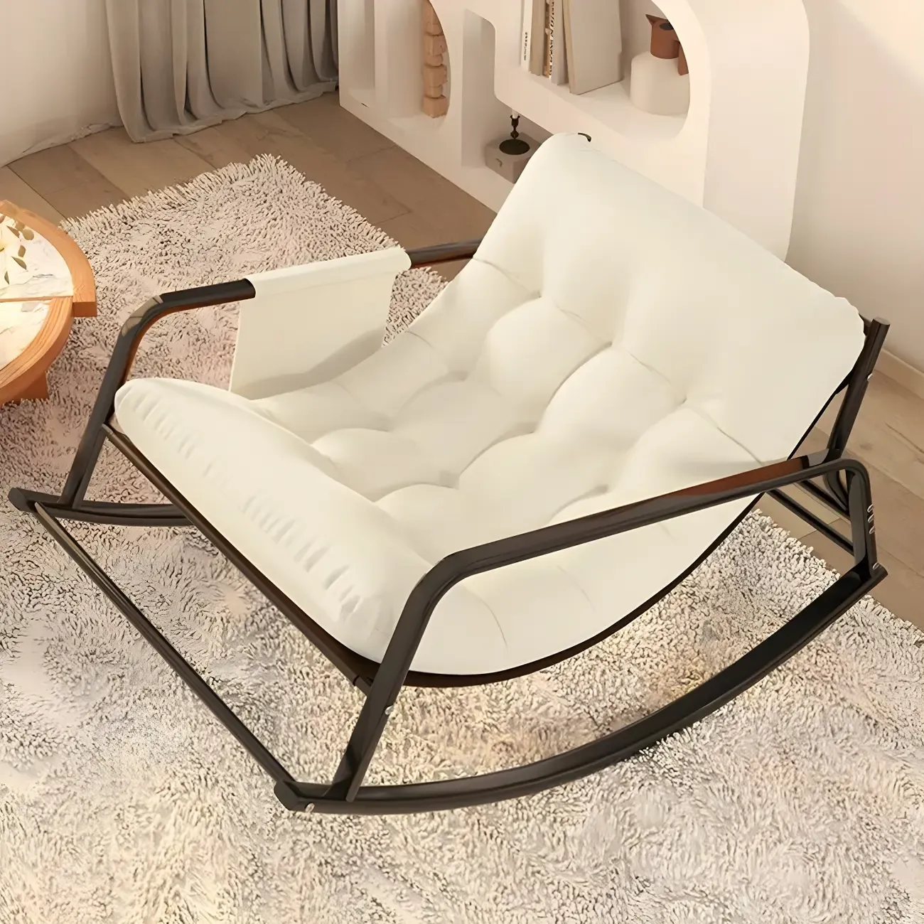 Modern 2 Seat Upholstered Rocking Chair with Track Arms