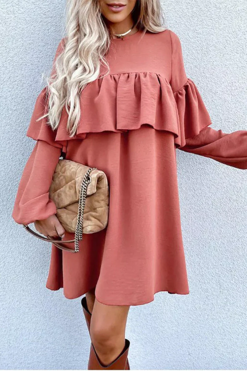 hulianfu Work Solid Fold O Neck Pleated Dresses(3 Colors) - Deanwangkt