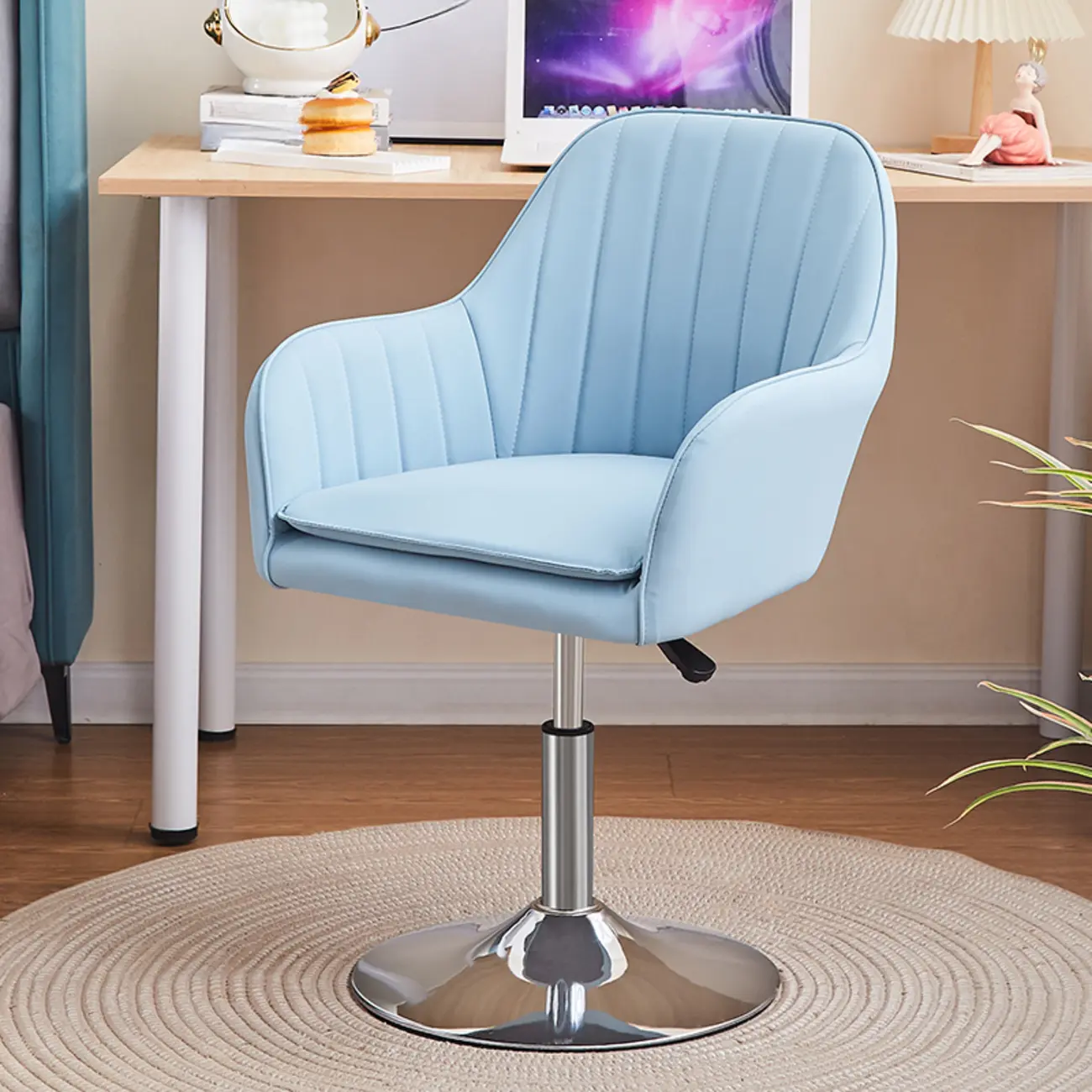 Sleek Grey Leather Swivel Office Chair