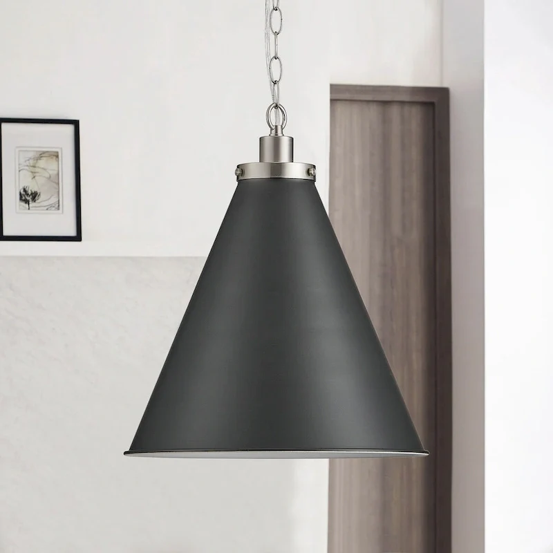 1-Light Cone Brushed Nickel Pendant Lighting - 15.8 D4.3 W75.5 H(Adjustable)