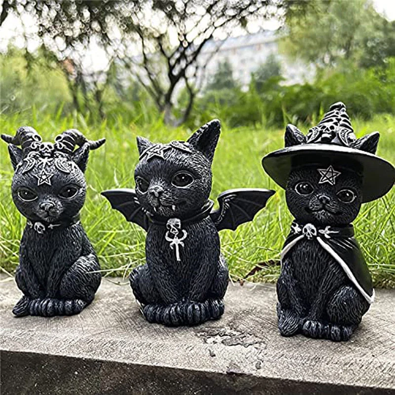 HULIANFU Resin Figure Wizard Figurines Black Magic Cat Ornaments Table Art Original Gifts Cute Miniatures Modern Room Decoration - Deanwangkt