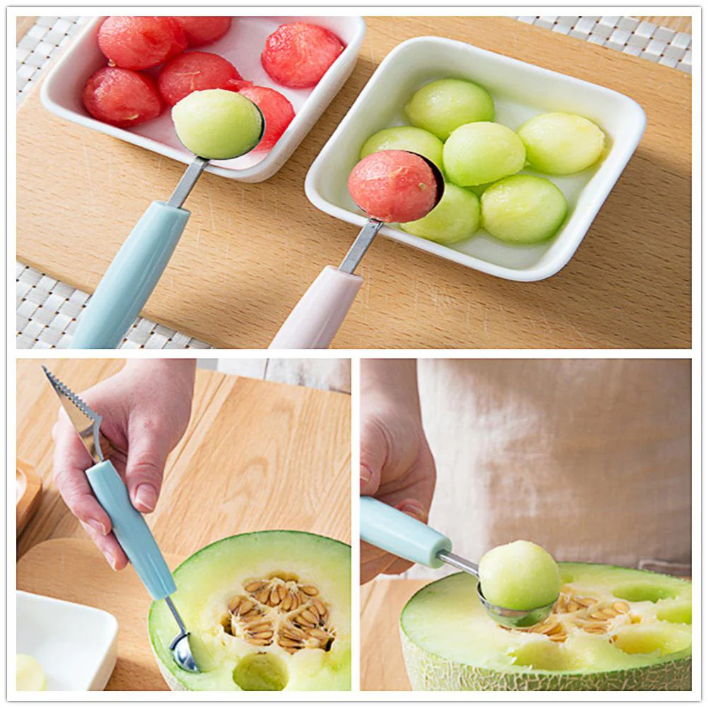 HULIANFU Kitchen Accessories Dual-head Stainless Steel Carving Knife Fruit Watermelon Ice Cream Baller Scoop Stacks Spoon Home gadgets - Deanwangkt