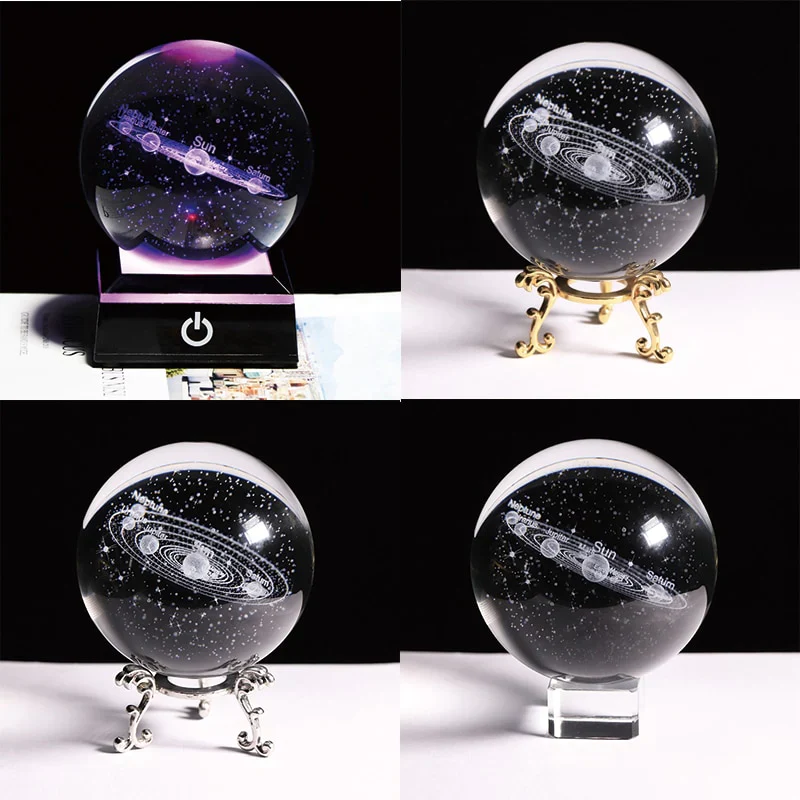 HULIANFU New 80mm K9 Crystal Solar System Planet Globe 3D Laser Engraved Sun System Ball with Touch Switch LED Light Base Astronomy Gifts - Deanwangkt