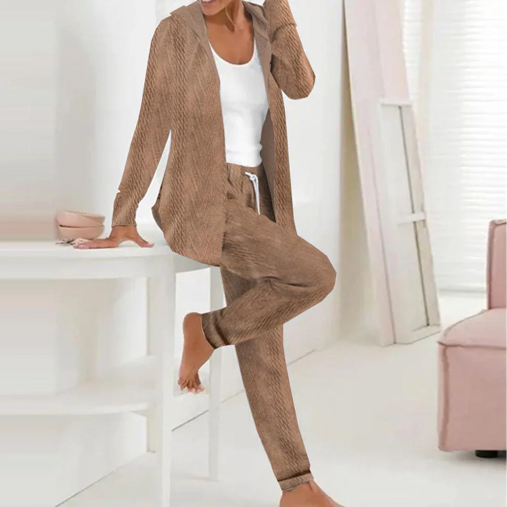 Retro Brown Hoodie Two Piece Set