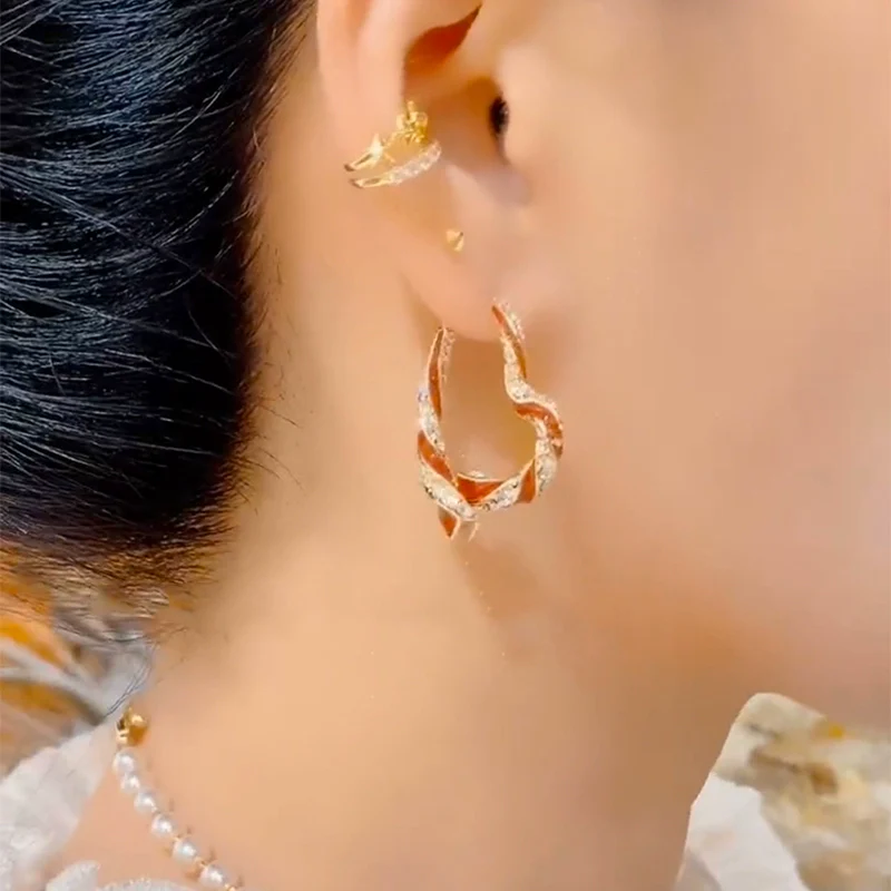 Design sense red diamond love earrings women's high sense Popular peach heart earrings light luxury temperament Internet celebrity earrings tide - Deanwangkt