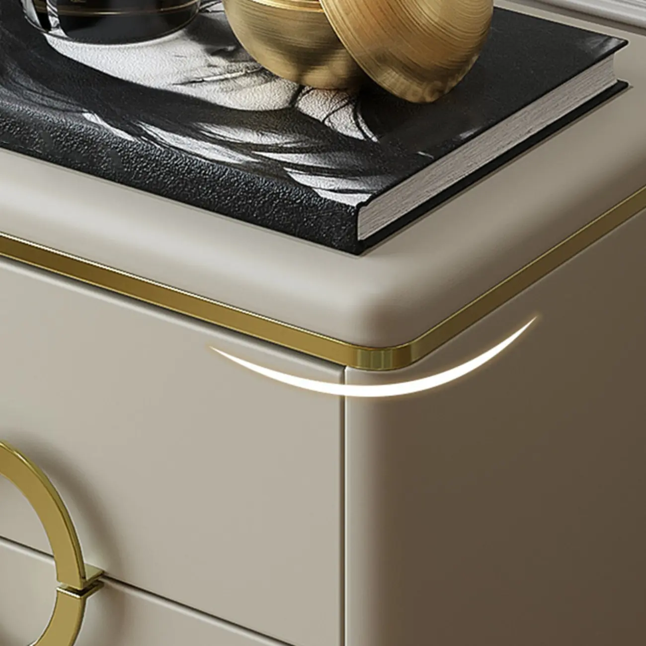 Elegant Faux Leather Metal Accent 3 Drawers Nightstand