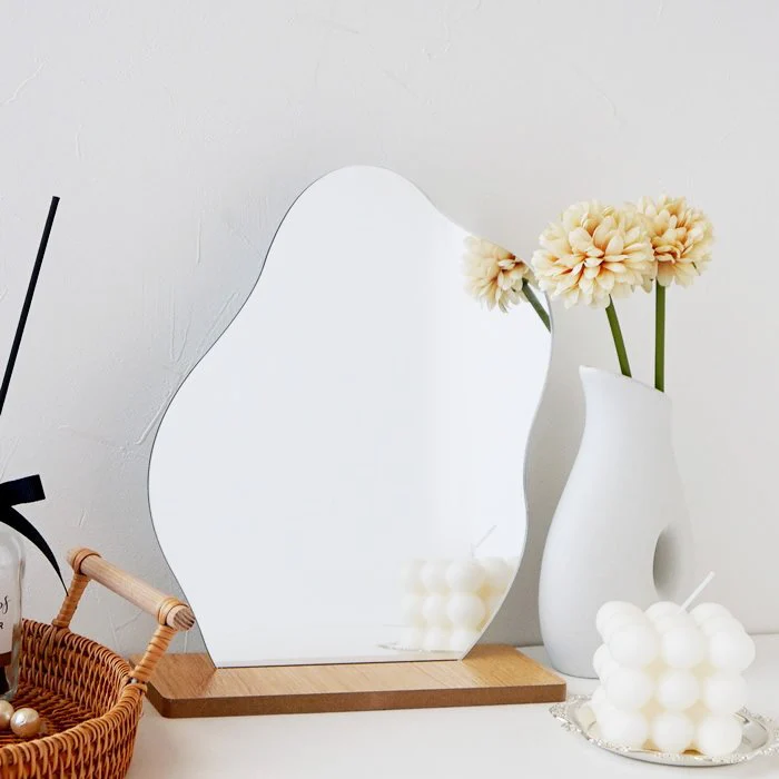 HULIANFU Korean style Makeup Mirror Ins Irregular Acrylic Decorative Mirror Wooden Base Cosmetic de maquillaje Beauty Tools Dropshipping - Deanwangkt