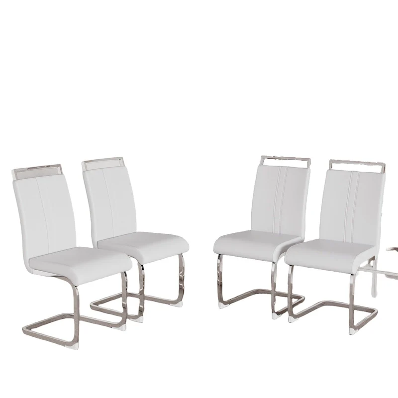 PU Leather High Back Upholstered Dining Chair w/ Metal Legs(Set of 4)