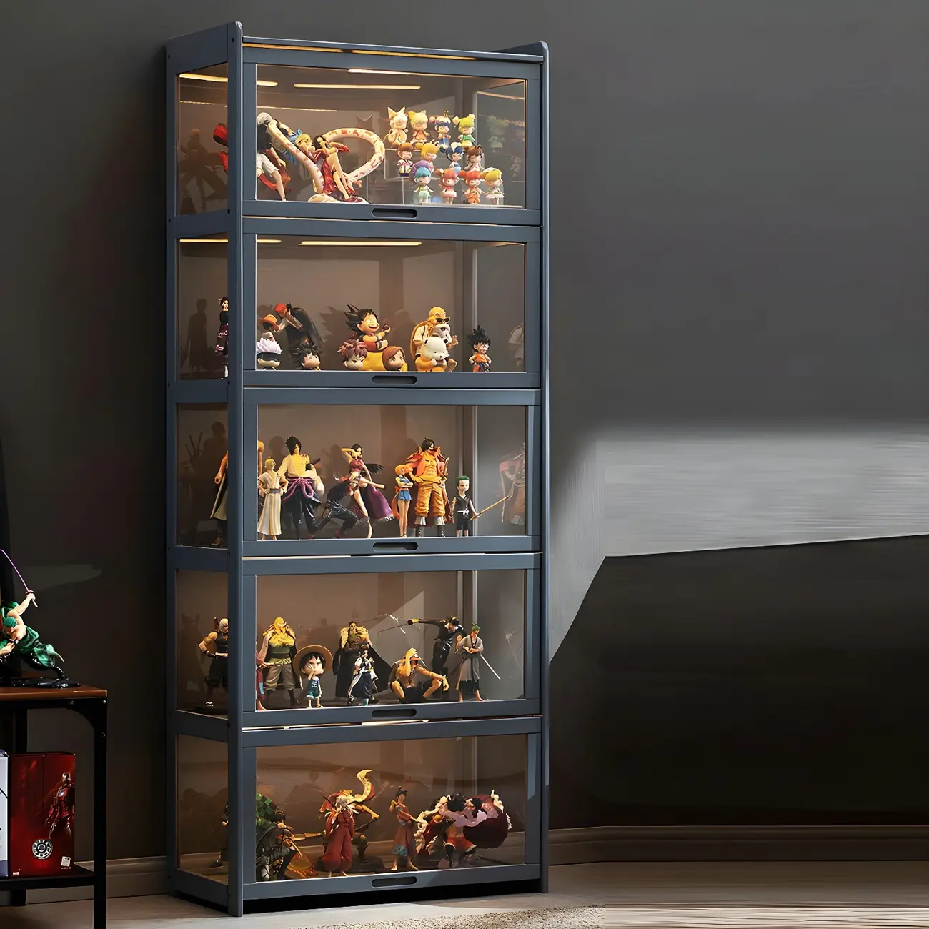 Modern Natural Bamboo Corner Glass Door Curio Cabinet