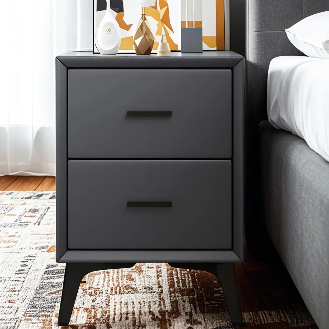 Modern White Metal Bedside Table with 2 Drawers