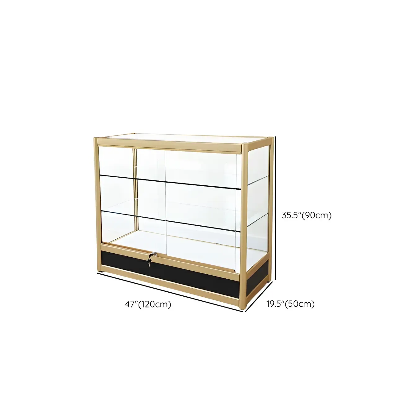 Gold Rectangular Metal Frame Glass Curio Cabinet