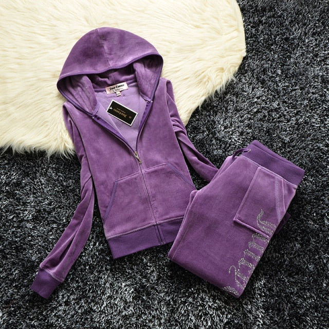 Hulianfu Spring/Fall Women's Brand Velvet Fabric Tracksuits Velour Suit Women Track Suit Hoodies And Pants fat sister sportswear - Deanwangkt