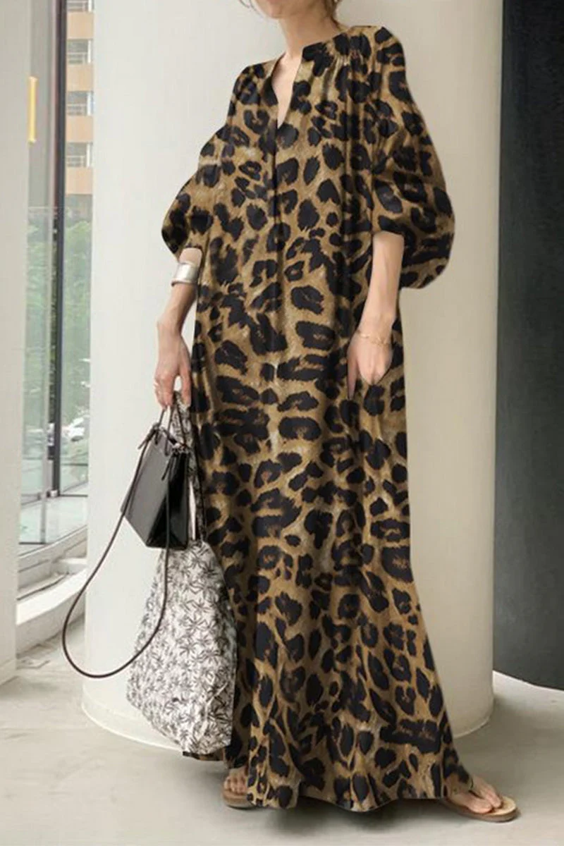 hulianfu Casual Leopard Printing Shirt Collar Dress Dresses(3 Colors) - Deanwangkt