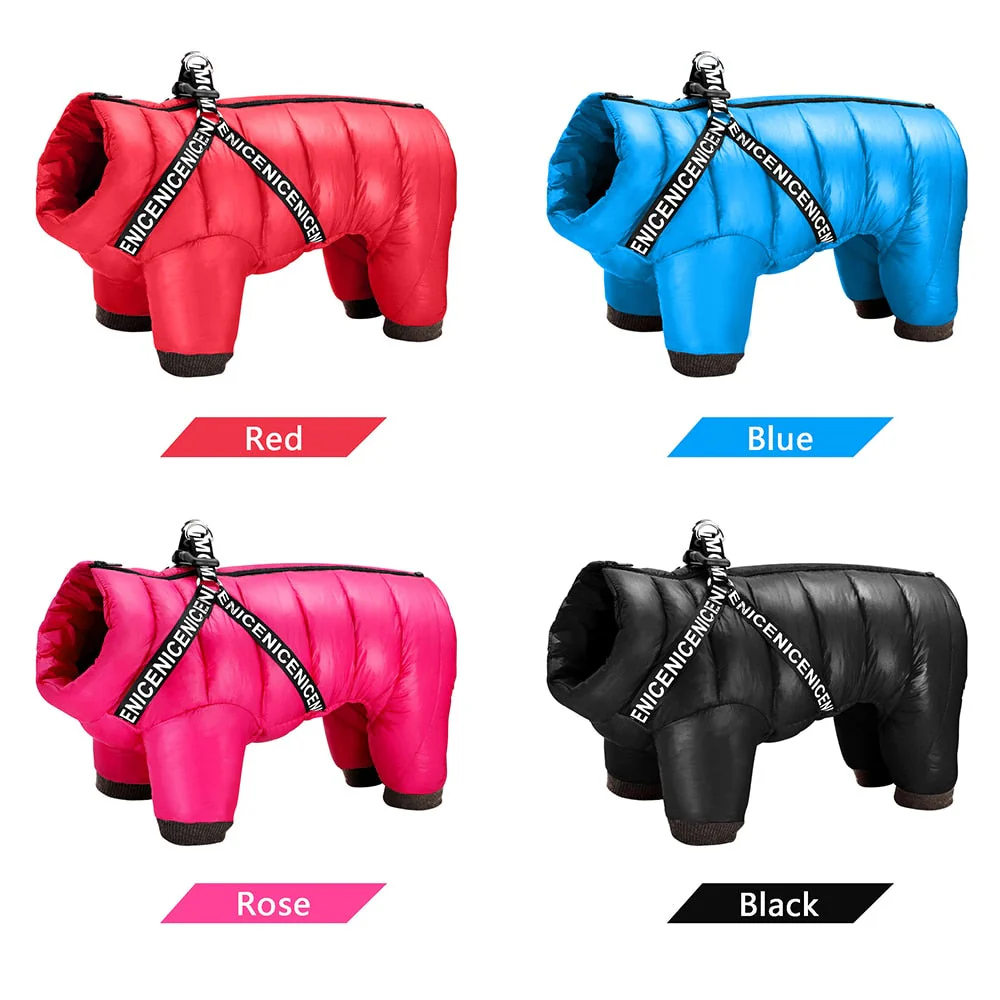 HULIANFU Winter Dog Clothes Super Warm Pet Dog Jacket Coat With Harness Waterproof Puppy Clothing Hoodies For Small Medium Dogs Outfit - Deanwangkt