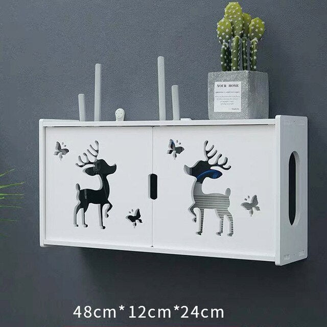 HULIANFU Large Wireless Wifi Router Storage Box PVC Density Panel Shelf Wall Hanging Board Bracket Cable  Organizer Home Decor - Deanwangkt