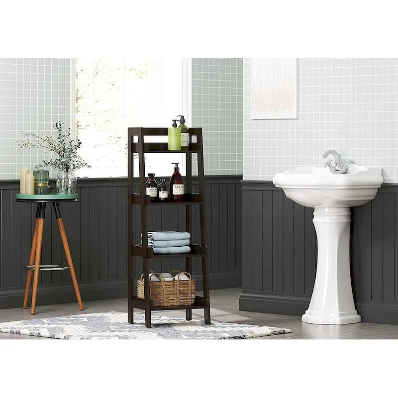 UTEX 4-Tier Ladder Shelf, Bathroom Shelf Freestanding, 4-Shelf Spacesaver Open Wood Shelving Unit, Ladder Shelf