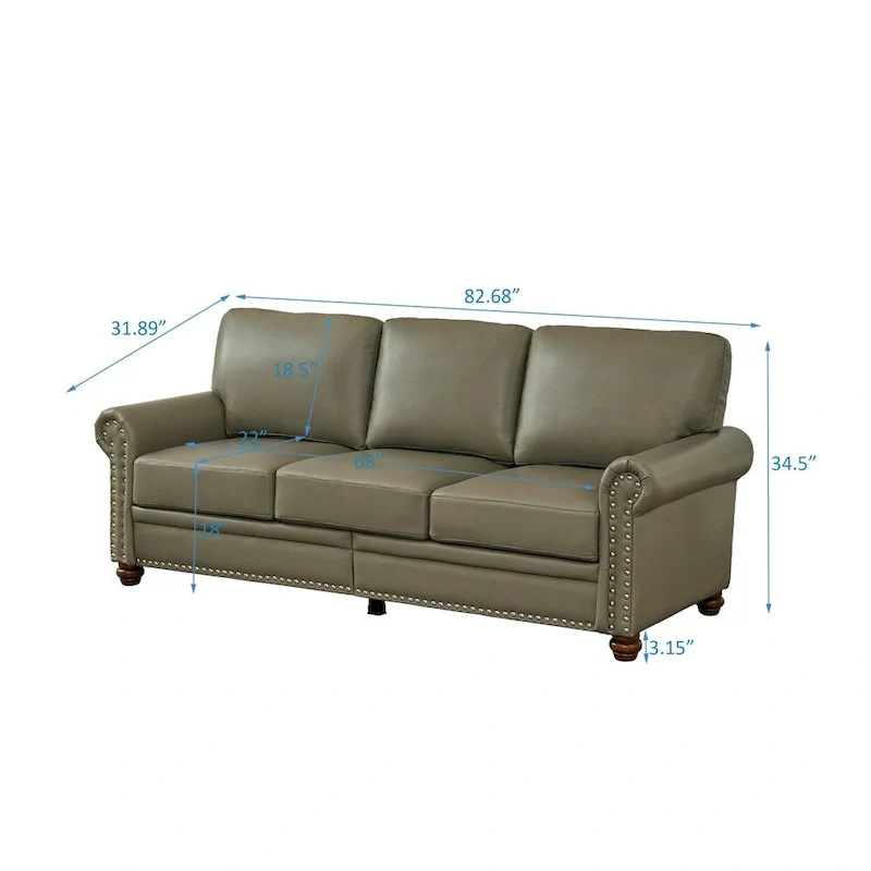 Classic Living Room Nails Sofa,Faux Leather