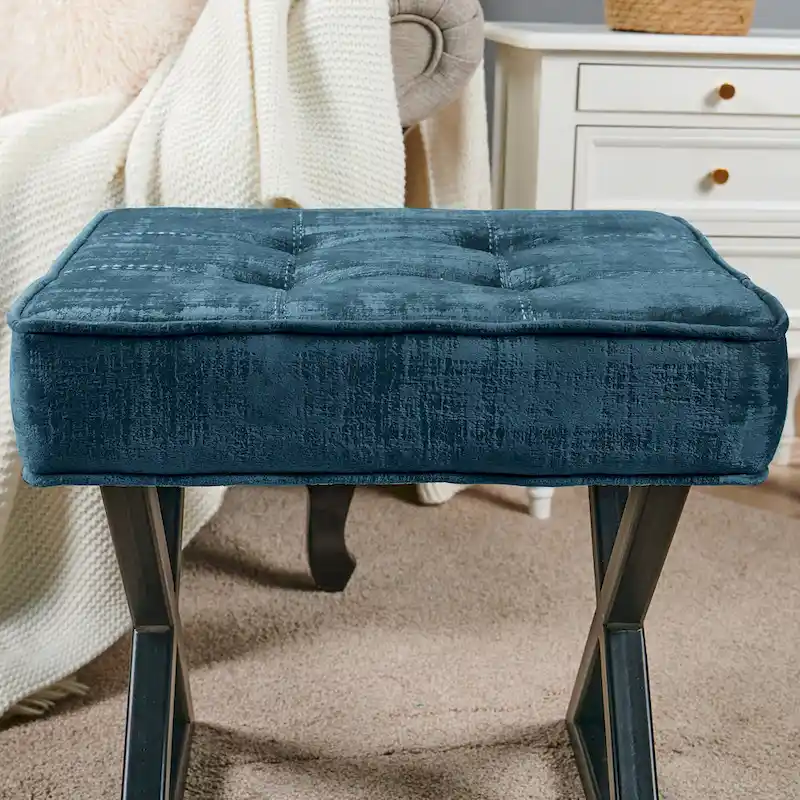 Textured Velvet Ottoman Vanity Stool 18X18X17