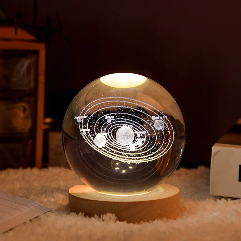 HULIANFU New 80mm K9 Crystal Solar System Planet Globe 3D Laser Engraved Sun System Ball with Touch Switch LED Light Base Astronomy Gifts - Deanwangkt