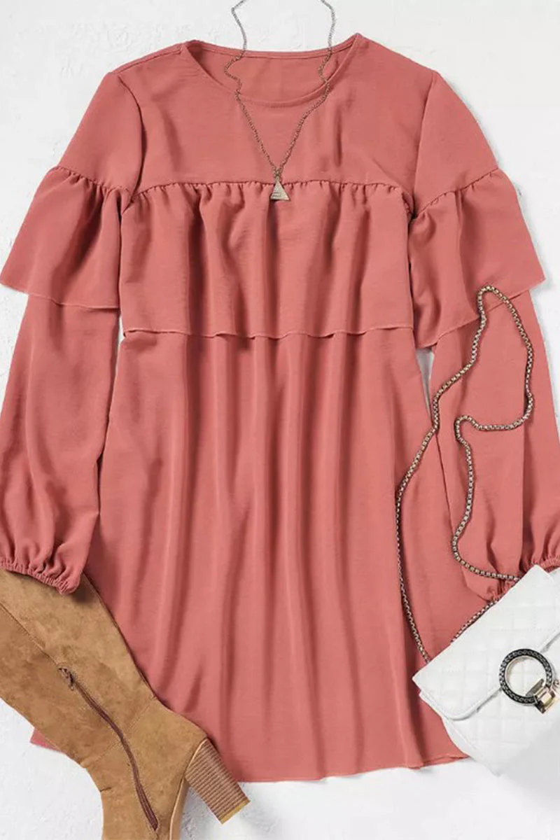 hulianfu Work Solid Fold O Neck Pleated Dresses(3 Colors) - Deanwangkt