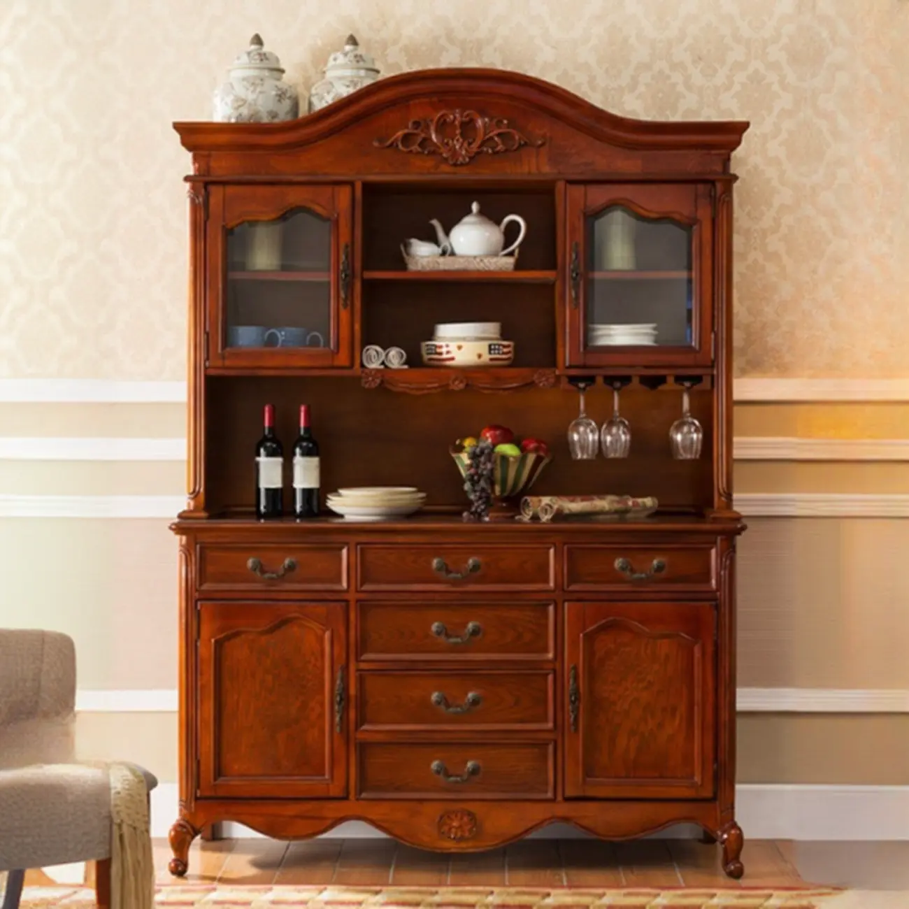 Modern Brown Wood Buffet with Adjustable Shelves