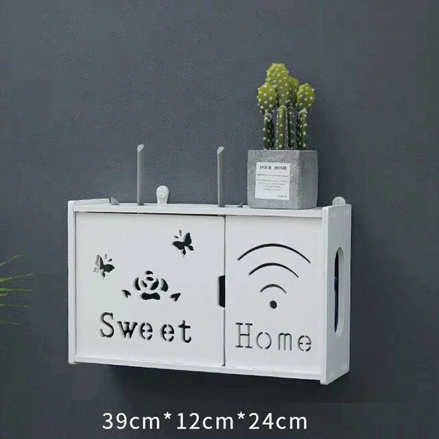 HULIANFU Large Wireless Wifi Router Storage Box PVC Density Panel Shelf Wall Hanging Board Bracket Cable  Organizer Home Decor - Deanwangkt