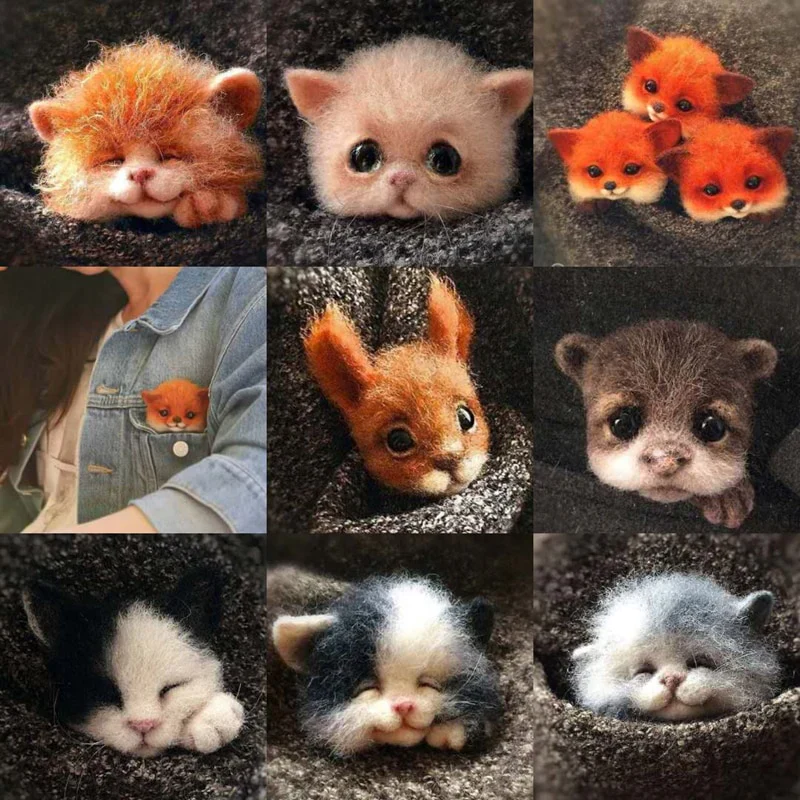 HULIANFU Non finished Handcrafted Pocket Animal Pet Doll Toy Wool Needle Felting Kit Dog Cat Fox Rabbit фетр для рукоделия фетр fieltro - Deanwangkt