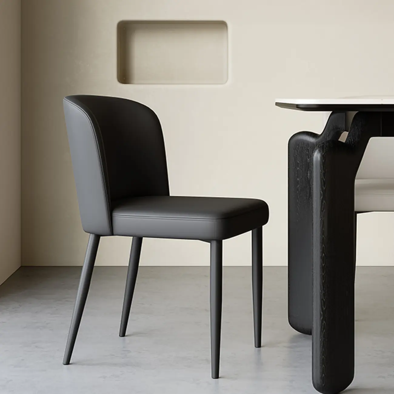 Modern Armless Leather Dining Chair with Black Alloy Legs