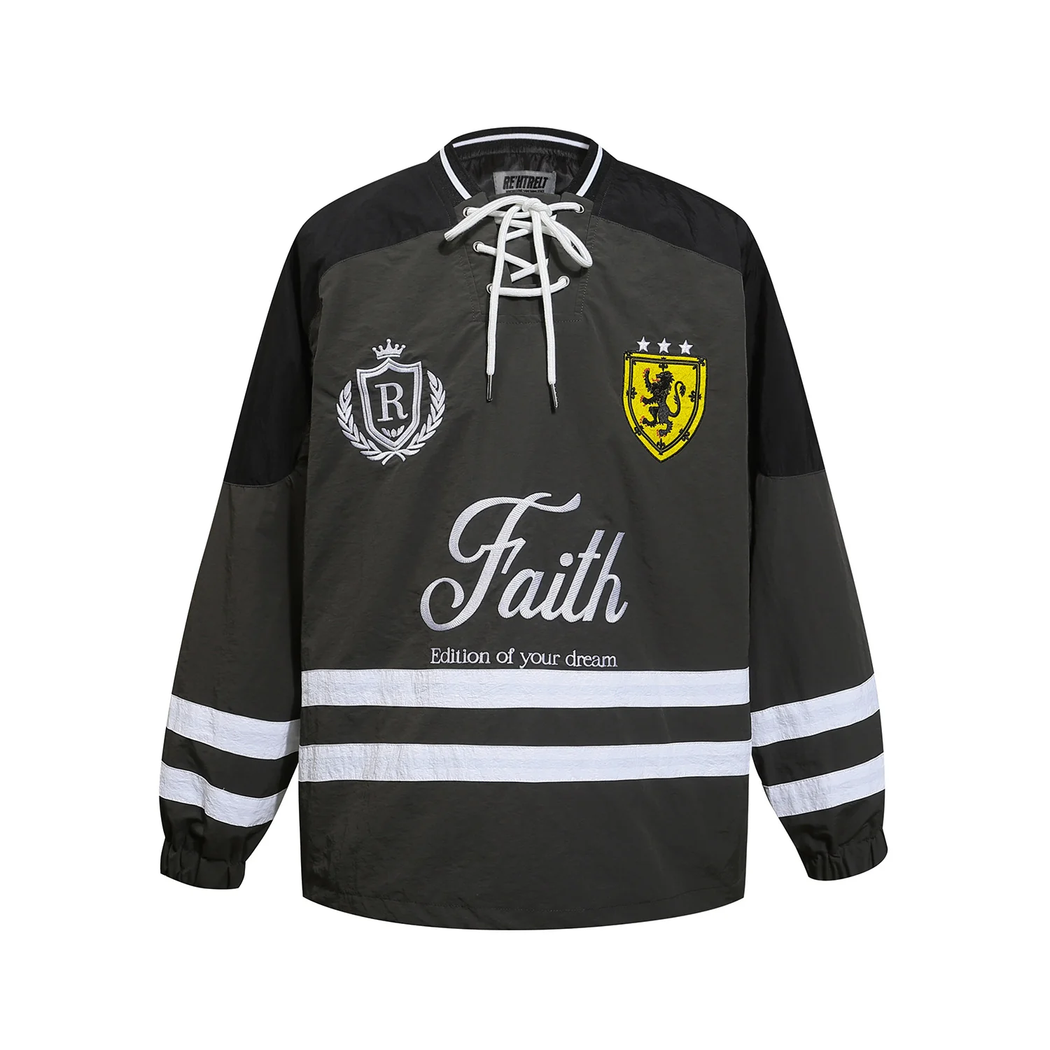 K12 n retro popular autumn and winter street men's color matching jersey jacket slippery men's and women's outer pullover trench coat - Deanwangkt