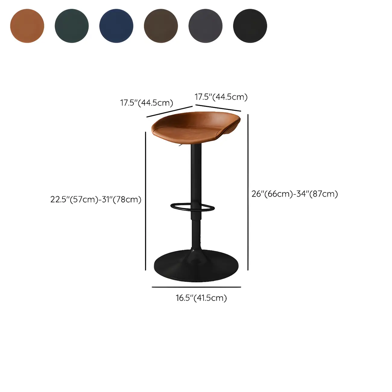 Modern Leather Black Pedestal Swivel Adjustable Bar Stool