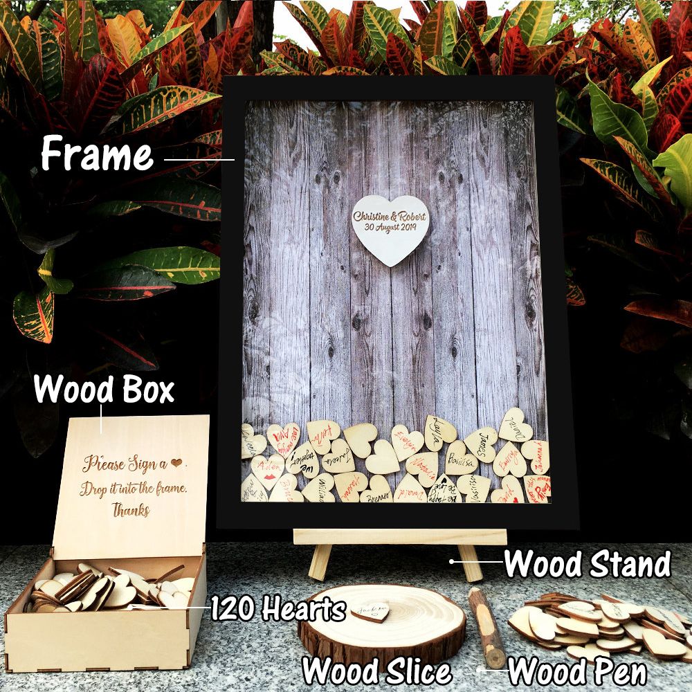 HULIANFU Wedding Guest Book Personalized Wedding Decoration Rustic Sweet Wedding Guestbook 120pcs Small Wood Hearts - Deanwangkt