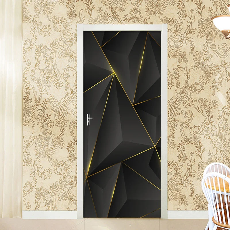 HULIANFU 2026  PVC Self-Adhesive Waterproof Door Sticker Modern 3D Abstract Line Mural Wallpaper Living Room Study Home Decor Art Door Poster - Deanwangkt