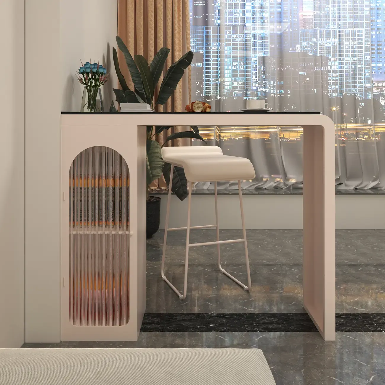 Modern Stone Metal Double Pedestal Storage Home Bar Tables