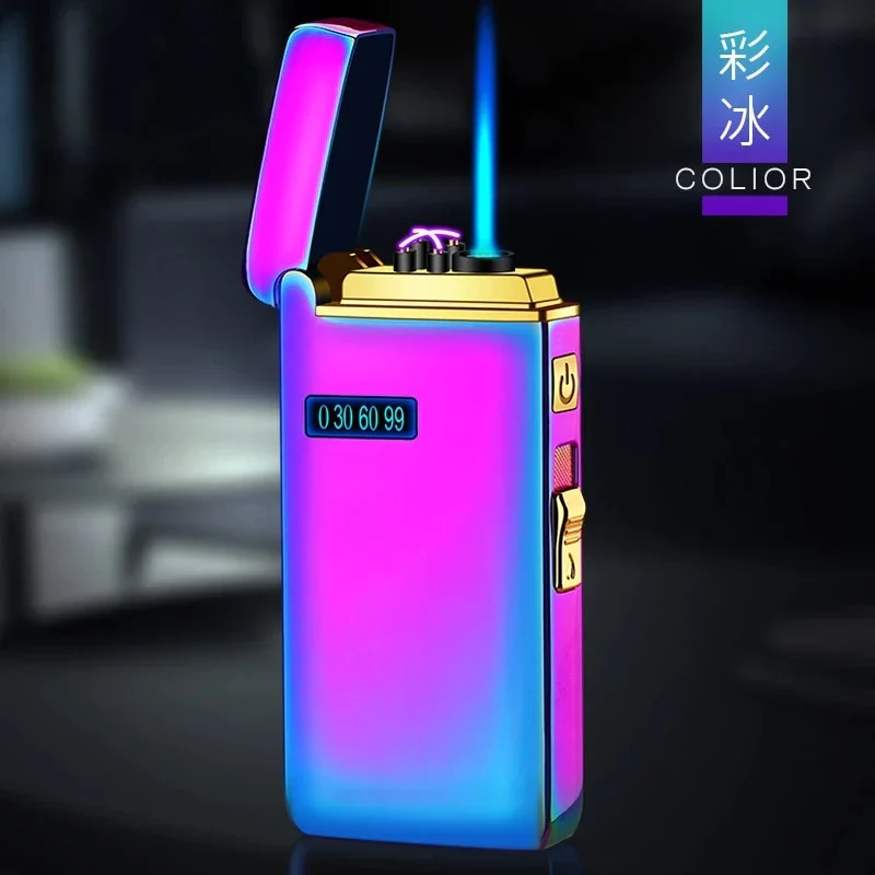 HULIANFU New Windproof Metal Dual Plasma Arc Lighter Jet USB Torch Lighter Gas Electric Butane Chargeable Pipe Cigar Lighter Gadgets - Deanwangkt