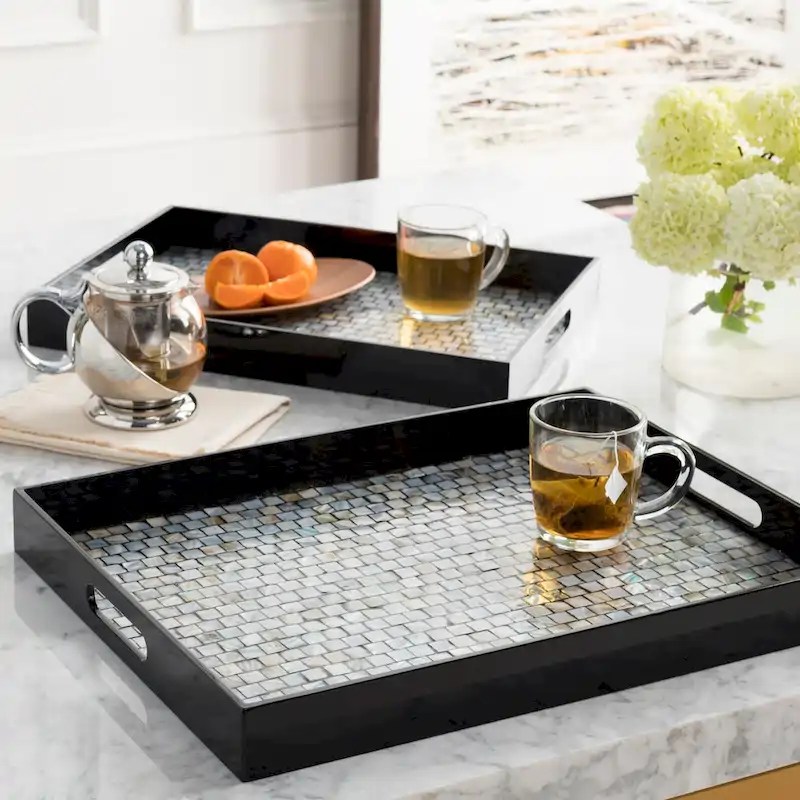 Alai Black & Mother of Pearl Decorative 2-Piece Tray Set
