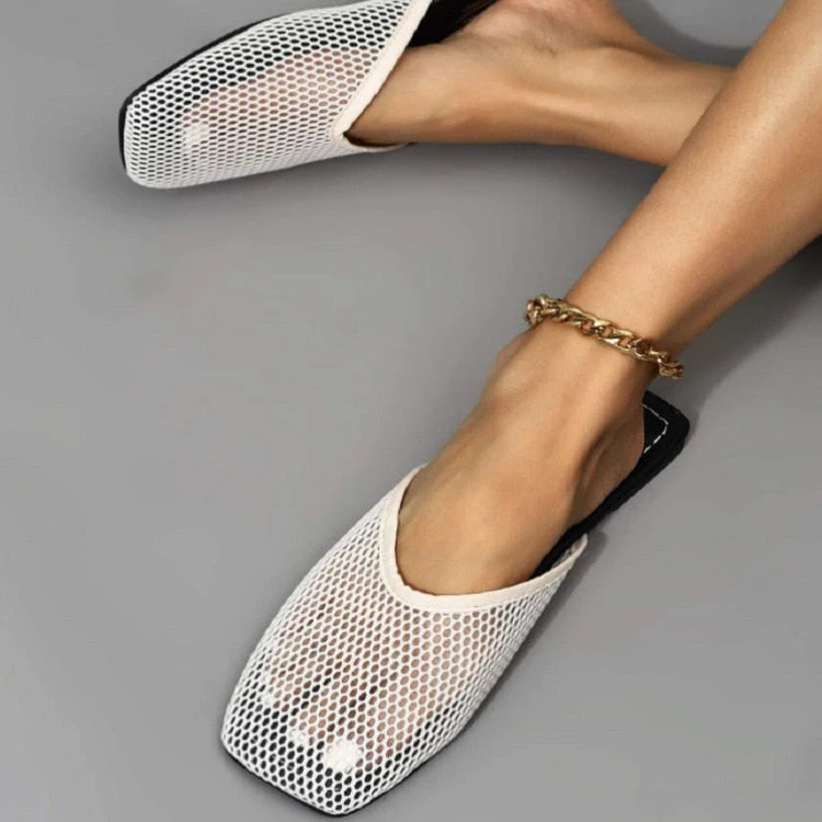 Square Toe Flat Slippers Summer Comfy Breathable Slides Outside Fashion Baotou Half Drag Shoes for Women Sapatilha Feminina - Deanwangkt