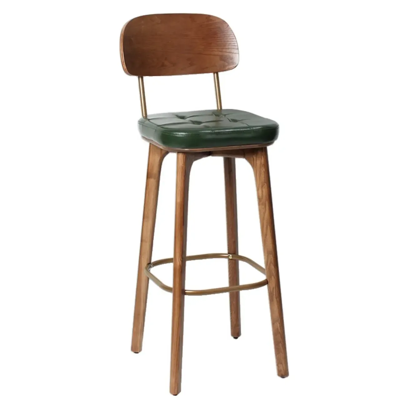 Rustic Brown Square Leather Wooden Bar Stools with Backs
