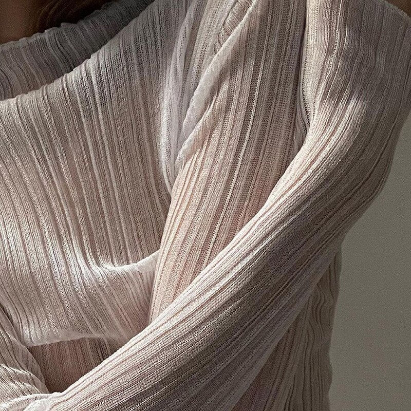 Hulianfu Fall Elegant See Through Long Sleeve Mock Neck Women Tops Fashion Streetwear Sexy T-Shirts Tees Slim Clothes - Deanwangkt