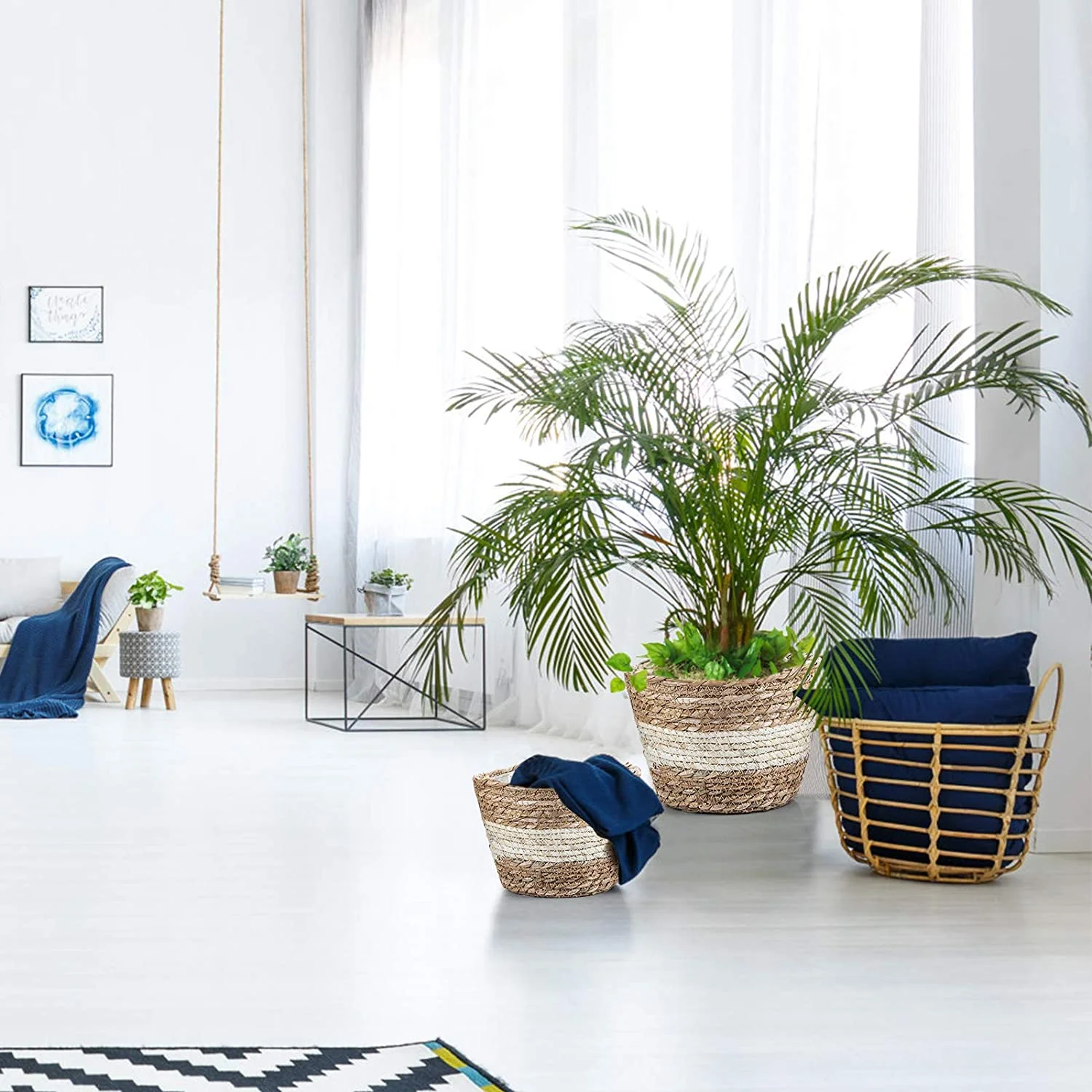 HULIANFU Straw Weaving Flower Plant Basket Grass Planter Basket Indoor Outdoor Flower Pots Cover Plant Containers for Plantable Plants FU - Deanwangkt
